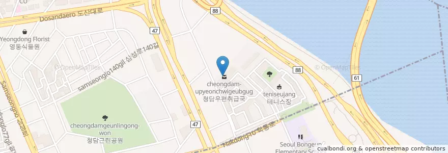 Mapa de ubicacion de 청담우편취급국 en Corée Du Sud, Séoul, 강남구, 청담동.