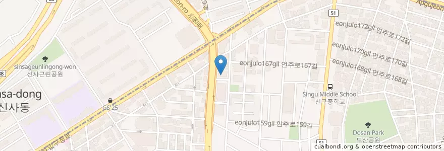 Mapa de ubicacion de 기업은행 en 大韓民国, ソウル, 江南区, 신사동, 압구정동.