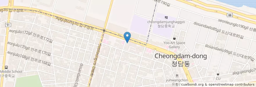 Mapa de ubicacion de 산업은행 en كوريا الجنوبية, سول, 강남구, 청담동, 압구정동.