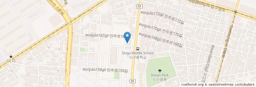 Mapa de ubicacion de 신한은행 en South Korea, Seoul, Gangnam-Gu, Sinsa-Dong, Apgujeong-Dong.