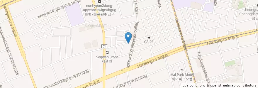 Mapa de ubicacion de 논현2동주민센터 en كوريا الجنوبية, سول, 강남구, 논현동, 논현2동.