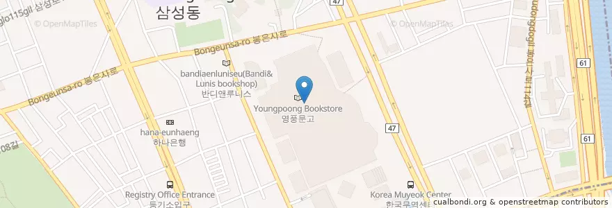 Mapa de ubicacion de 코엑스치안센터 en Республика Корея, Сеул, 강남구, 삼성동, 삼성1동.