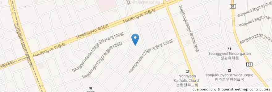 Mapa de ubicacion de 논현1동주민센터 en Corée Du Sud, Séoul, 강남구, 논현동, 논현1동.