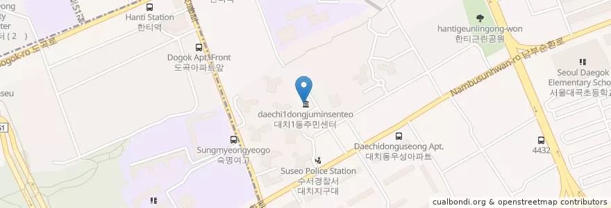 Mapa de ubicacion de 대치1동주민센터 en Südkorea, Seoul, 강남구, 대치동, 대치1동.