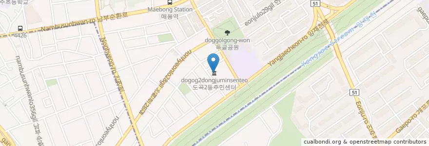 Mapa de ubicacion de 도곡2동주민센터 en كوريا الجنوبية, سول, 강남구, 도곡동.