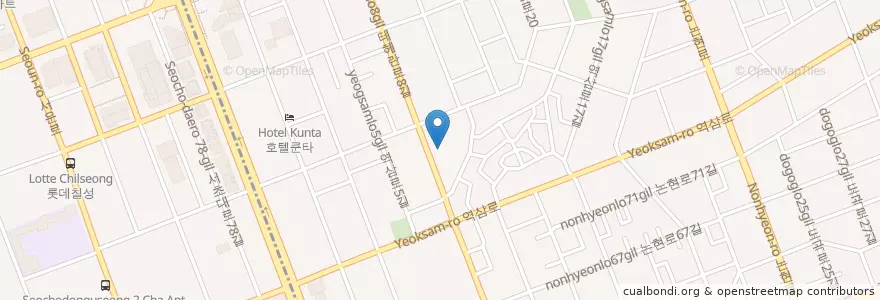 Mapa de ubicacion de 역삼1동주민센터 en Zuid-Korea, Seoel, 강남구, 서초구, 역삼동, 역삼1동.