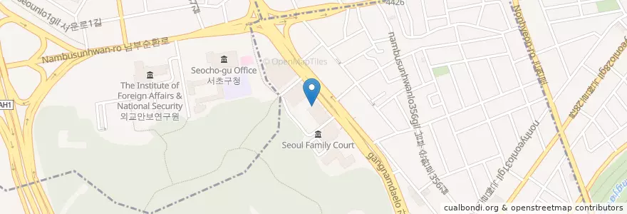 Mapa de ubicacion de 신한은행 en 大韓民国, ソウル, 瑞草区, 양재1동, 양재동.