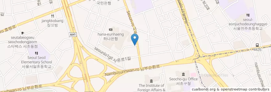 Mapa de ubicacion de 한국스탠다드차타드은행 en 대한민국, 서울, 서초구, 서초동, 서초2동.