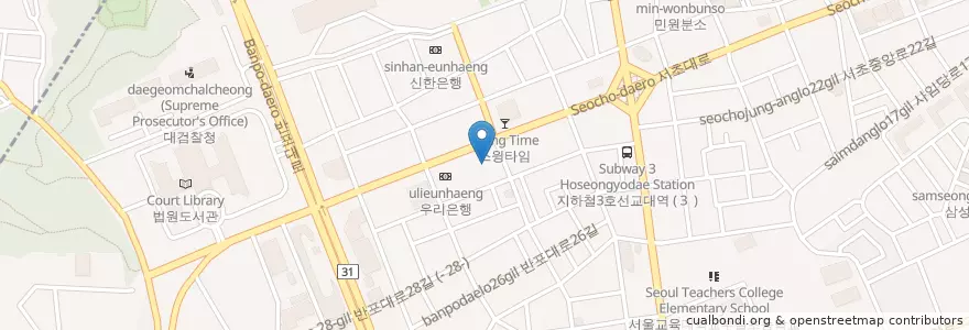 Mapa de ubicacion de HANA BANK en South Korea, Seoul, Seocho-Gu, Seocho 3(Sam)-Dong, Seocho-Dong.