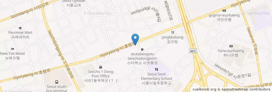 Mapa de ubicacion de 외환은행 en Corea Del Sur, Seúl, 서초구, 서초1동, 서초동.