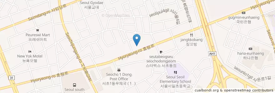 Mapa de ubicacion de 국민은행 en Korea Selatan, 서울, 서초구, 서초1동, 서초동.