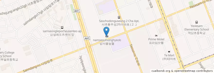 Mapa de ubicacion de 남서울농협 en Corea Del Sur, Seúl, 서초구, 서초동, 서초2동.