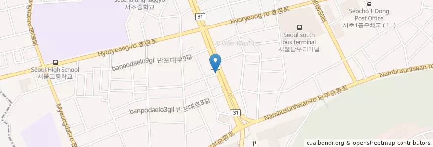 Mapa de ubicacion de 한국스탠다드차타드은행 en کره جنوبی, سئول, 서초구, 서초3동, 서초동.