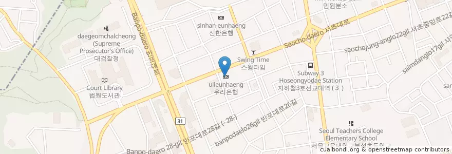 Mapa de ubicacion de 우리은행 en Coreia Do Sul, Seul, 서초구, 서초3동, 서초동.