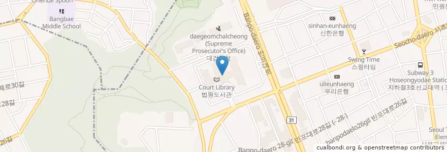Mapa de ubicacion de 신한은행 en 大韓民国, ソウル, 瑞草区, 서초3동, 서초동.