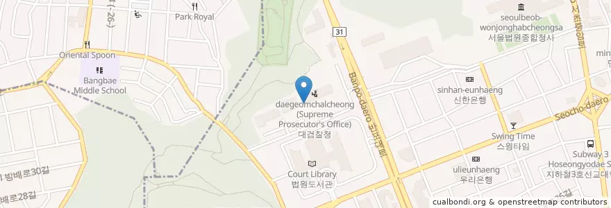 Mapa de ubicacion de 신한은행 en Corea Del Sur, Seúl, 서초구, 서초3동, 서초동.