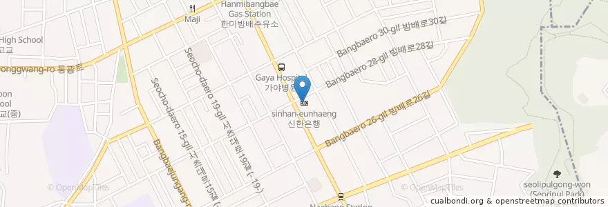 Mapa de ubicacion de 신한은행 en Corea Del Sur, Seúl, 서초구, 방배동, 방배본동.