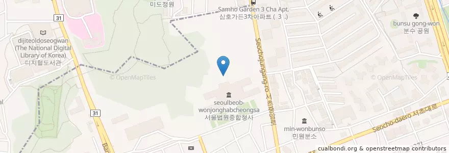 Mapa de ubicacion de 신한은행 en South Korea, Seoul, Seocho-Gu, Seocho 3(Sam)-Dong, Seocho-Dong.
