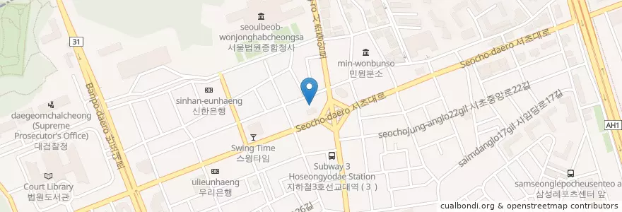 Mapa de ubicacion de 국민은행 en Республика Корея, Сеул, 서초구, 서초3동, 서초동.