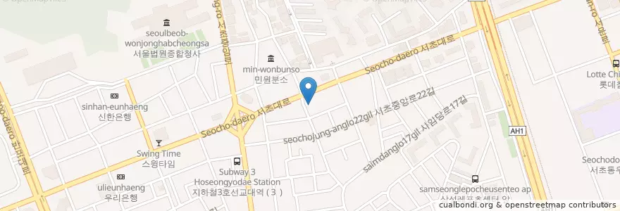 Mapa de ubicacion de 신한은행 en South Korea, Seoul, Seocho-Gu, Seocho 1(Il)-Dong, Seocho-Dong.