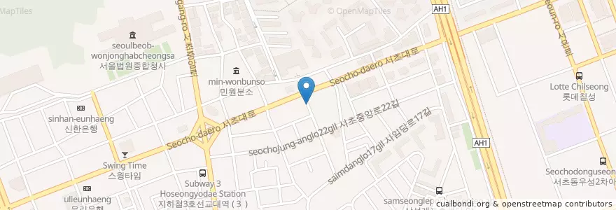 Mapa de ubicacion de 한국시티은행 en كوريا الجنوبية, سول, 서초구, 서초1동, 서초동.