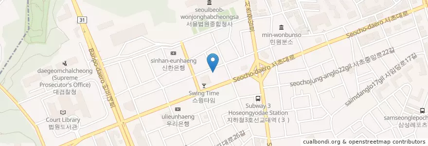 Mapa de ubicacion de 기업은행 en Südkorea, Seoul, 서초구, 서초3동, 서초동.