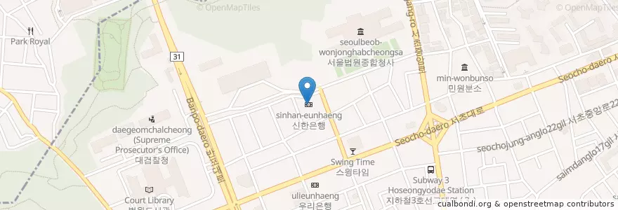 Mapa de ubicacion de 신한은행 en كوريا الجنوبية, سول, 서초구, 서초3동, 서초동.