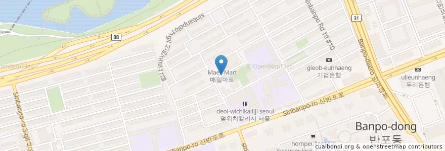 Mapa de ubicacion de 하나은행 en 大韓民国, ソウル, 瑞草区, 반포동, 반포2동.