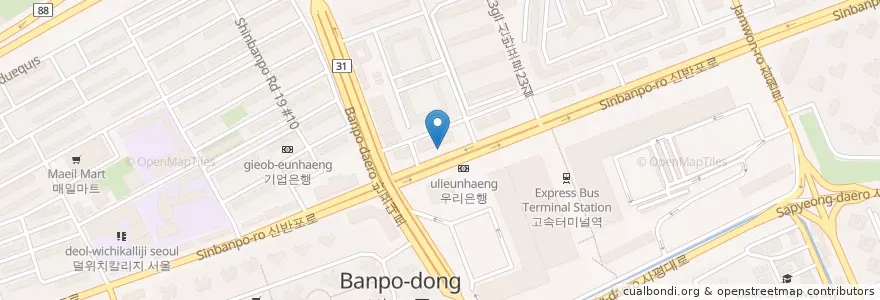 Mapa de ubicacion de IBK기업은행 en South Korea, Seoul, Seocho-Gu, Banpo 3(Sam)-Dong.