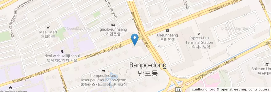Mapa de ubicacion de 하나은행 en Corea Del Sud, Seul, 서초구, 반포동, 반포2동.