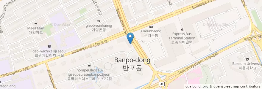 Mapa de ubicacion de 산업은행 en South Korea, Seoul, Seocho-Gu, Banpo-Dong, Banpo 2(I)-Dong.