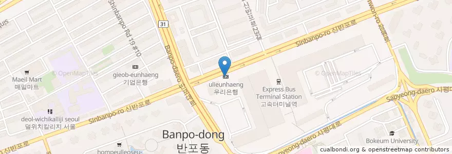 Mapa de ubicacion de 우리은행 en Korea Selatan, 서울, 서초구, 반포동.