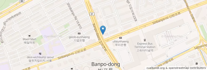 Mapa de ubicacion de 국민은행 en كوريا الجنوبية, سول, 서초구, 반포3동, 반포2동.