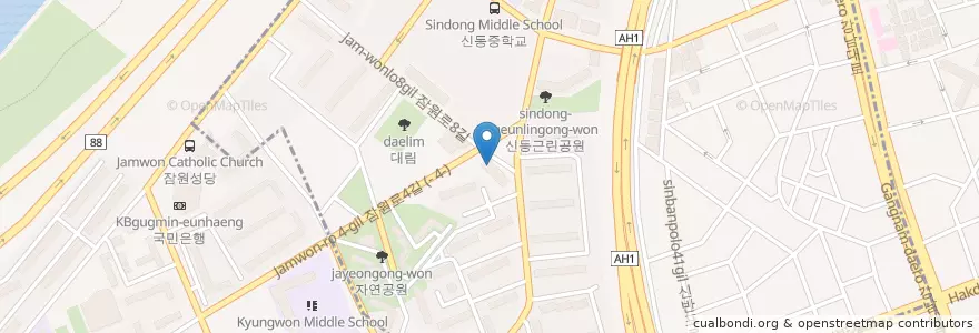 Mapa de ubicacion de KEB하나은행 en 대한민국, 서울, 서초구, 잠원동.