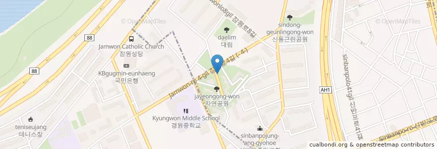 Mapa de ubicacion de 신한은행 en Corea Del Sud, Seul, 서초구, 잠원동.