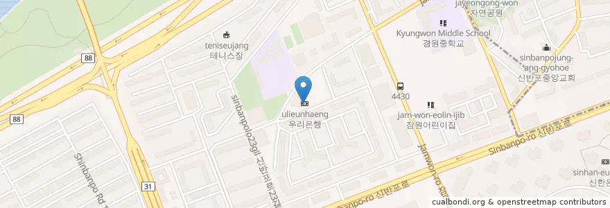 Mapa de ubicacion de 우리은행 en Corea Del Sud, Seul, 서초구, 반포3동.
