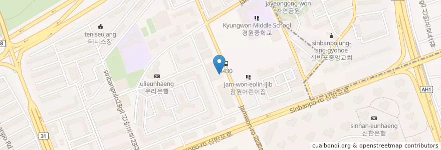 Mapa de ubicacion de 하나은행 en Südkorea, Seoul, 서초구, 반포3동.