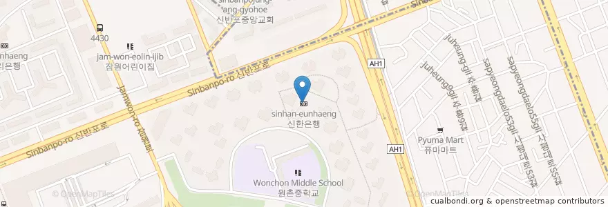 Mapa de ubicacion de 신한은행 en Corée Du Sud, Séoul, 서초구, 반포동, 반포1동.