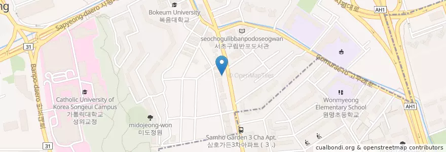 Mapa de ubicacion de 국민은행 en Corée Du Sud, Séoul, 서초구, 반포1동.