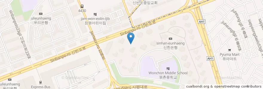 Mapa de ubicacion de 기업은행 en کره جنوبی, سئول, 서초구, 반포동, 반포1동.