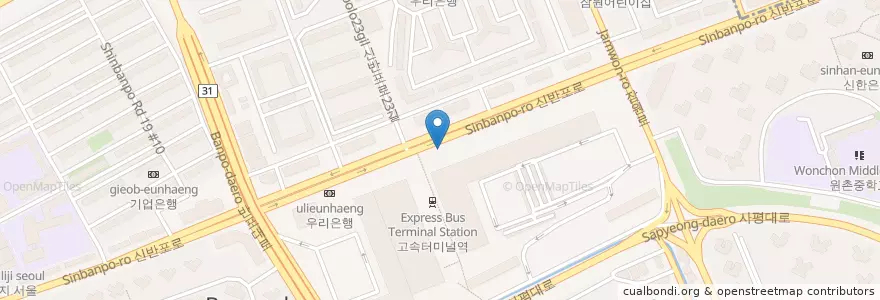 Mapa de ubicacion de 盤浦地区隊 en 大韓民国, ソウル, 瑞草区, 반포동.