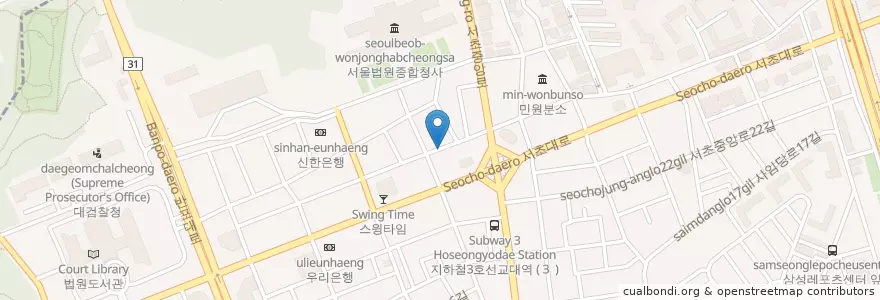 Mapa de ubicacion de 지하경찰대 en Corée Du Sud, Séoul, 서초구, 서초3동, 서초동.