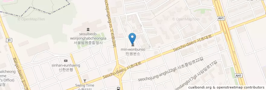 Mapa de ubicacion de 민원분소 en South Korea, Seoul, Seocho-Gu, Seocho-Dong, Seocho 4(Sa)-Dong.