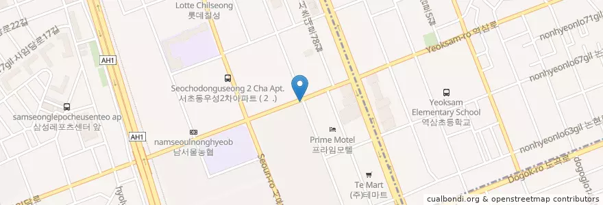 Mapa de ubicacion de 서초2동파출소 en Республика Корея, Сеул, 서초구, 서초동, 서초2동.