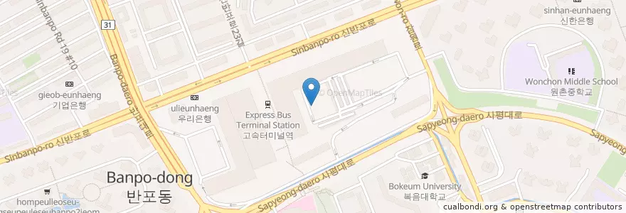 Mapa de ubicacion de 서울센트럴시티우편취급국 en Corée Du Sud, Séoul, 서초구, 반포동.