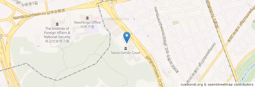 Mapa de ubicacion de 서울서초우체국 en Güney Kore, Seul, 서초구, 양재1동, 양재동.