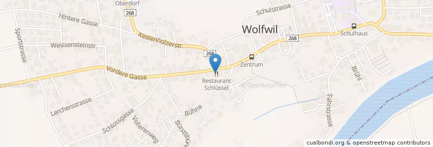 Mapa de ubicacion de Restaurant Schlüssel en İsviçre, Solothurn, Amtei Thal-Gäu, Bezirk Gäu, Wolfwil.