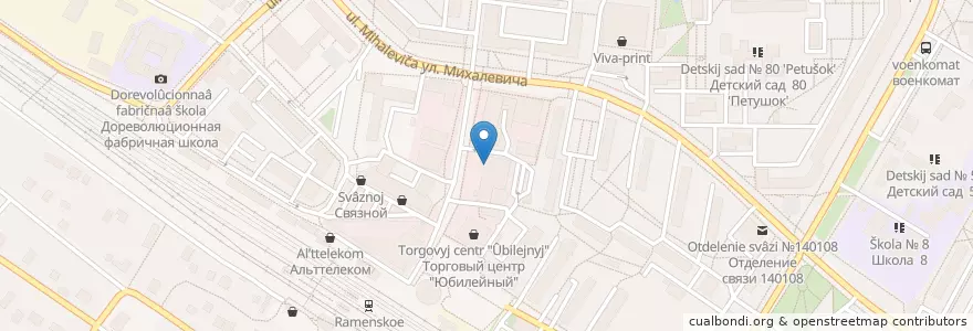 Mapa de ubicacion de Юбилейный en Rusia, Distrito Federal Central, Óblast De Moscú, Раменский Городской Округ.