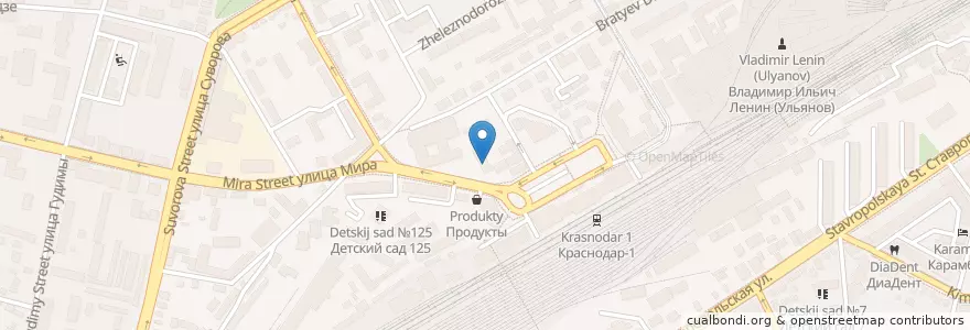 Mapa de ubicacion de Краснодар 350033 en Rusia, Южный Федеральный Округ, Краснодарский Край, Городской Округ Краснодар.