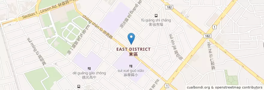 Mapa de ubicacion de 東區區公所 en Taiwán, 臺南市, 東區.